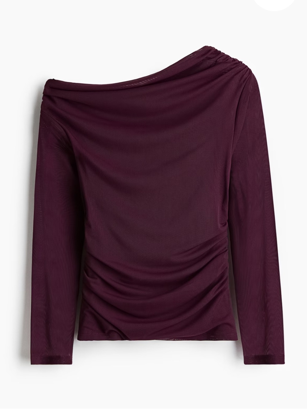 H&M Draped Ruched Long-Sleeve Top - Plum
